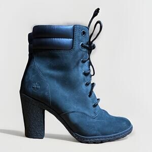 Timberland Women's Tillston Black Nubuck Lace up High Heel Booties Size US 5.5